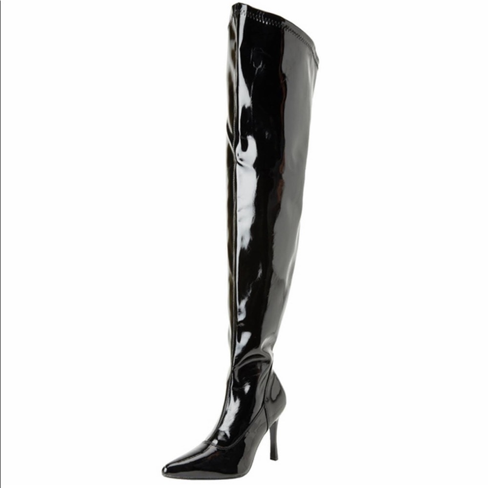 Plus-Size Patent Leather Thigh High Boots